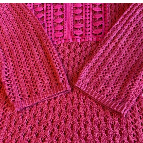 Chico's Crochet Open Knit Pink Sweater Size M - Picture 4 of 7